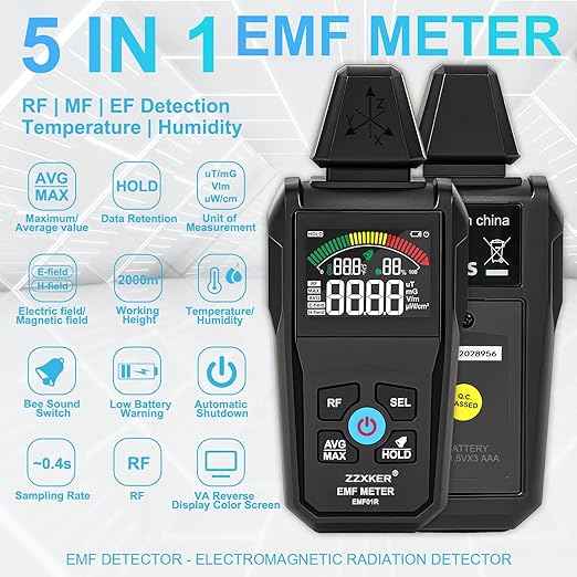 EMF Meter Radiation Detector,5-in-1 EMF Detector,Magnetic Field & Radio Frequency Detector for EF MF RF Temperature Humidity,EMF Reader for Home,Office EMF Inspections and Ghost Hunting - Image 2