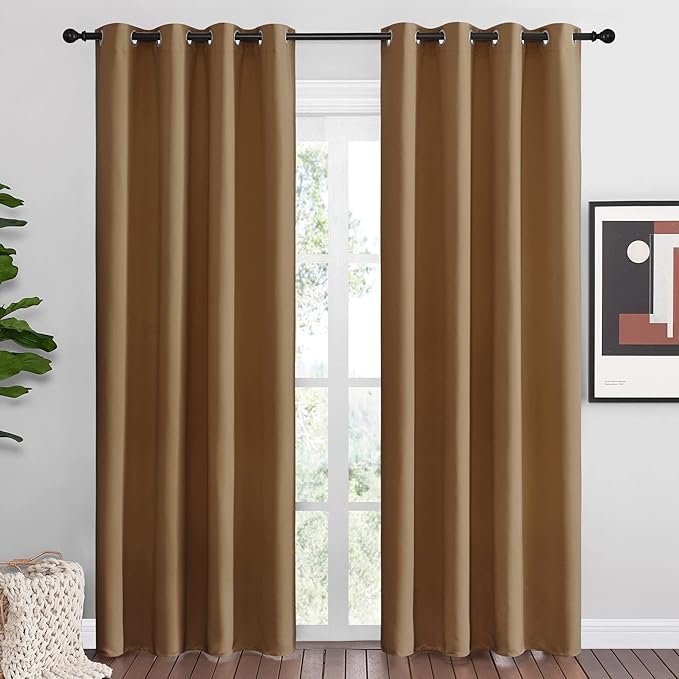 NICETOWN Sleek Blackout Curtains 86 inches Length for Small Windows, Noise Reducing and Block Draft Panels for Door Doorway Laundry Office Luxury Decor Theme (2 Panels, Gold Brown, W55 x L86 -Inch) by NICETOWN