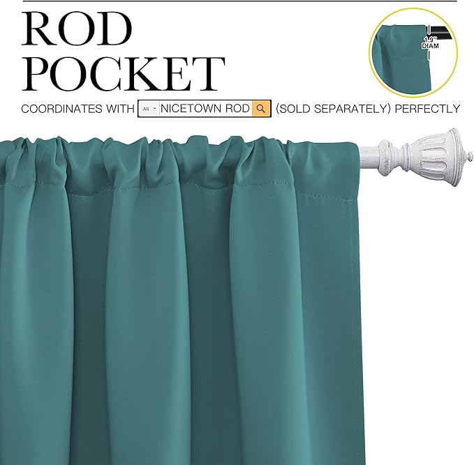 NICETOWN Kitchen Curtains, Privacy & Light Block Out Window Curtains & Drapes for Loft, Cupboard, Cafe (Sea Teal, 34 in x 45 in (W x L), 2 Panels) - Image 3
