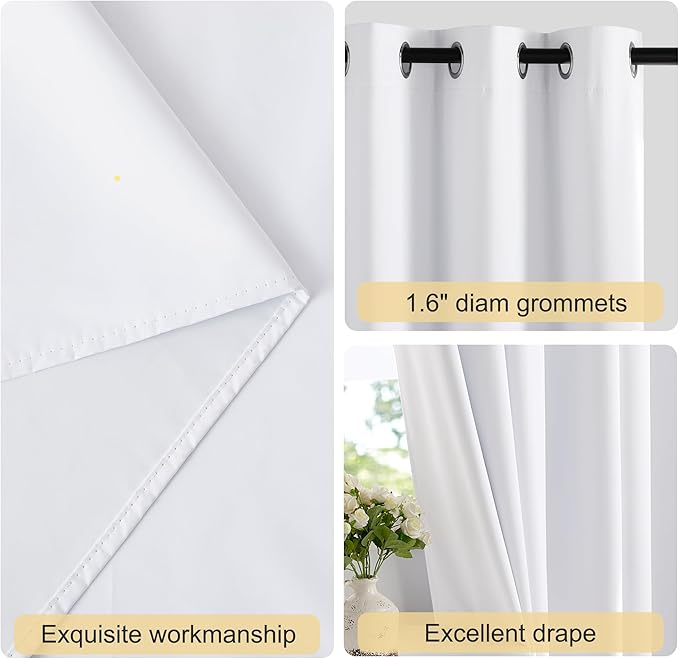 NICETOWN 100% Blackout Door Curtain 80 inch Thermal Insulated Room Darkening Privacy Doorway Curtain Window Treatment, Room Divider Closet Shade, 1 Panel, 46W x 80L, Pure White - Image 2