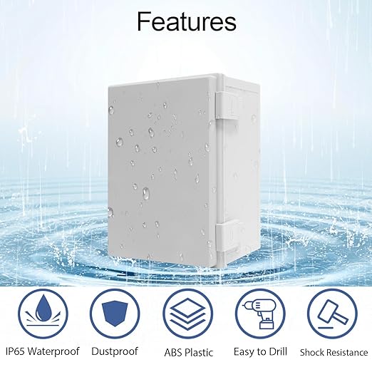 Junction Box IP65 Waterproof Dustproof ABS Plastic Enclosure, Outdoor and Indoor Project Box Hinged Cover with Mounting Plate Wall Brackets, Outer Dimension 11.8"x 7.9" x 6.3", Grey - Image 3