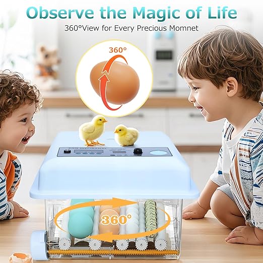 Incubators for Hatching Eggs 16 Egg Automatic Egg Incubator with Temperature Control Humidity Control and Display for Goose Chicken Duck Quail Pigeon Eggs Auto Turner,Light Blue - Image 7