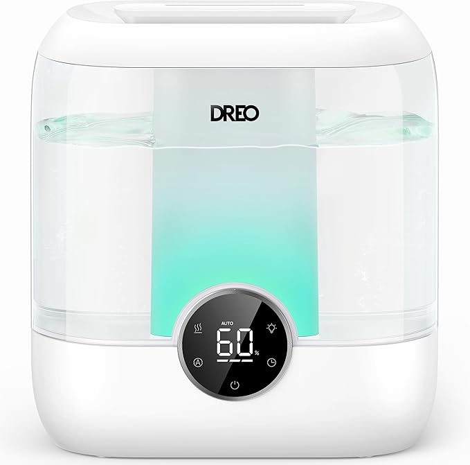 DREO 6L Top Fill Humidifiers for Bedroom, 60H Runtime 28 dB Quiet Supersized Cool Mist Air Humidifiers for Large Room, Baby Nursery, Plant, Indoor, Night Light, Easy to Clean, Precise Humidity Control by DREO