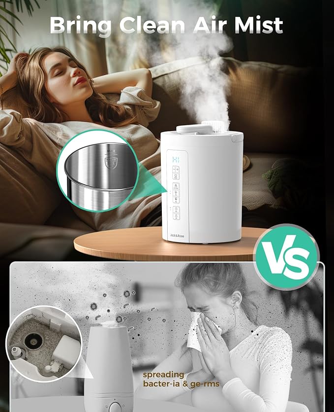 3L Stainless Steel Humidifier for Bedroom, Warm Mist Humidifiers Easy Clean, Steam Humidifier for Living Room, Whisper-Quiet and Filterless, with Sleep Mode and Timer, Auto-off Setting - Image 4