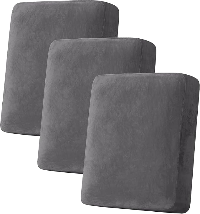 H.VERSAILTEX Velvet Stretch Couch Cushion Cover Plush Cushion Slipcover for Chair Loveseat Sofa Cushion Furniture Protector Seat Cushion Sofa Cover (3 Piece Sofa Cushion Covers, Grey) by HVERSAILTEX