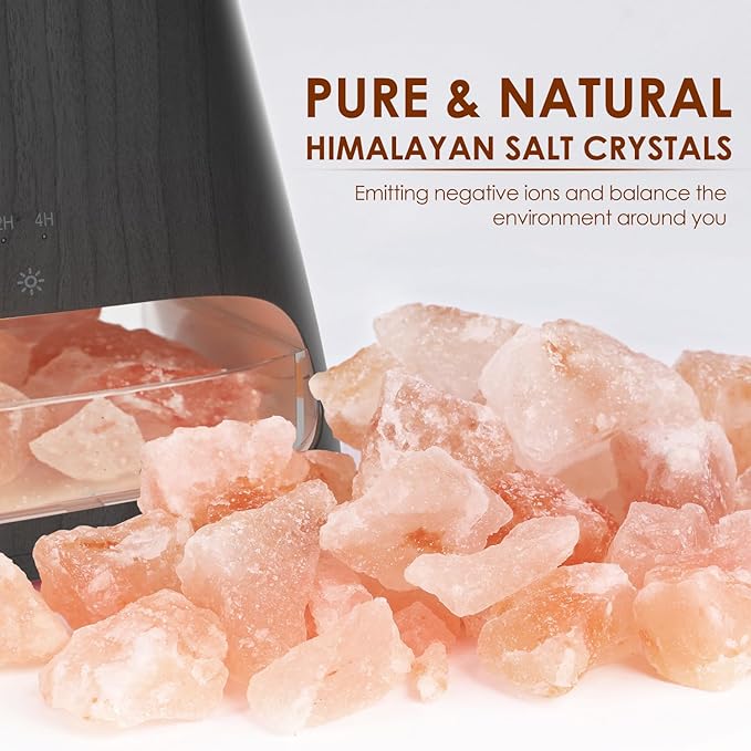 SALKING 2-in-1 Himalayan Salt Lamp & Ultrasonic Essential Oil Diffuser, Aromatherapy Diffuser Cool Mist Humidifier, Salt Therapy Lamp, Ambient Glow, 150ml (Black Wooden Grain) - Image 2