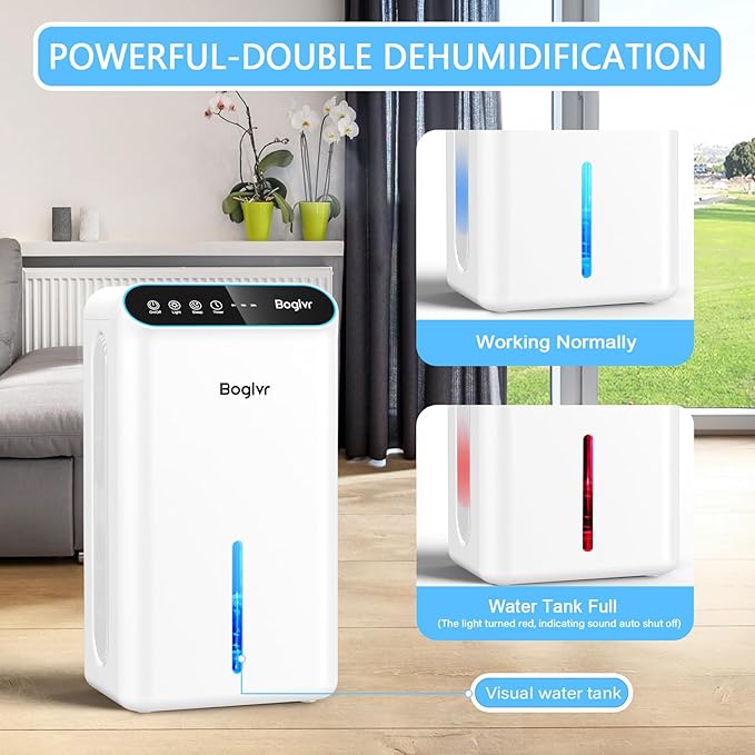 Dehumidifier for Home, 85 OZ Water Tank, (800sq.ft) Small Dehumidifiers for Bathroom Bedroom Basement with Drain Hose, Auto Shut Off, 3 Gear Timer, Sleep Mode, 7 Colors LED Light - Image 5