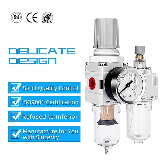 NANPU 1/4" NPT Compressed Air Filter Regulator Lubricator Combo, Water/Oil Trap Separator - Gauge(0-150 psi), Poly Bowl, Semi-Auto Drain, Bracket - Image 6