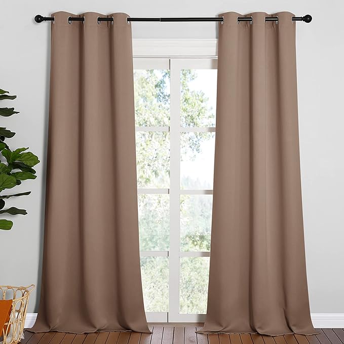 NICETOWN Light Reducing Grommet Curtains - Tripe Woven Textured Soft Curtain Panels for Living Room Window Treatment Drapes (2 Panels, W42 x L90, Cappuccino) - Image 2