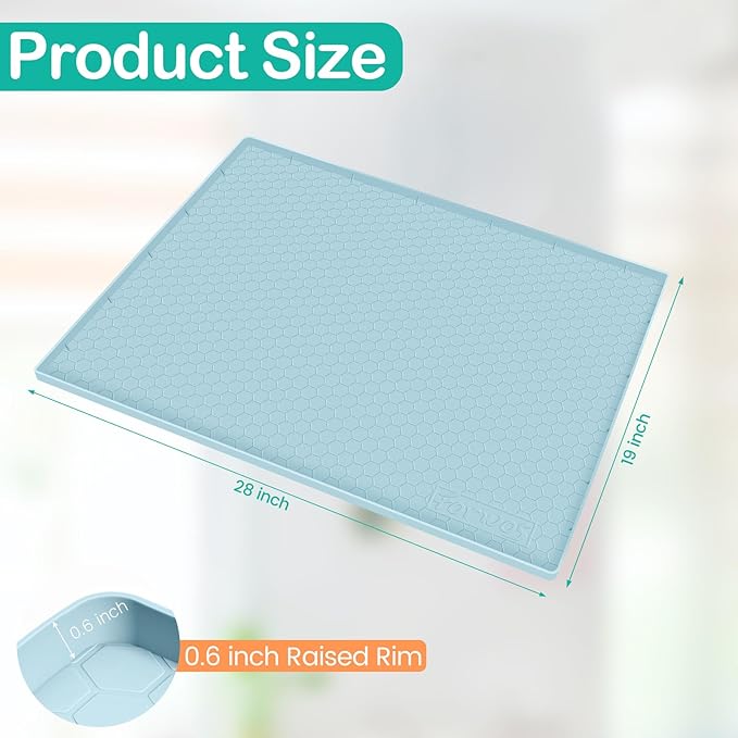 Waterproof Under Sink Mat 28" x 19", Silicone Cabinet Liner, Rubber Protector for Kitchen and Bathroom, Keeps Cabinets Clean, Dry, and Organized (Light Blue) - Image 2