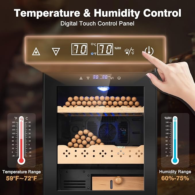 Electric Cooler Cabinet 50L with Temperature and Humidity Control, Spanish Cedar Wood Shelves and Safety Lock (360 Counts Capacity) - Image 2