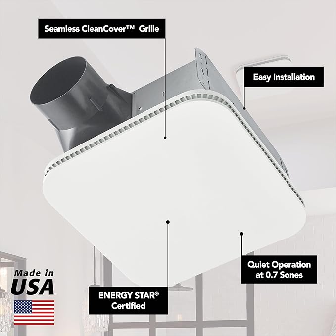 Broan-NuTone Bathroom Exhaust Fan – Easy Retrofit Without Attic Access, Ultra-Quiet 0.7 Sones, 80 CFM, ENERGY STAR Certified, Made in USA, Moisture & Odor Control with Easy-Clean Grille - Image 4