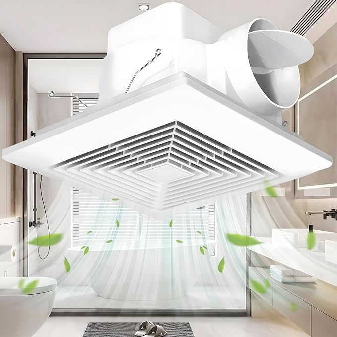 Bathroom Exhaust Fan for Ceiling,Household Bath Vent Ventilation Fan,110 CFM,4-in Duct,1.0 Sones Quiet Operation,13W Energy-Saving 12" Plastic Panel Shower Vent Extractor,10"x10" Mounting Hole - Image 2