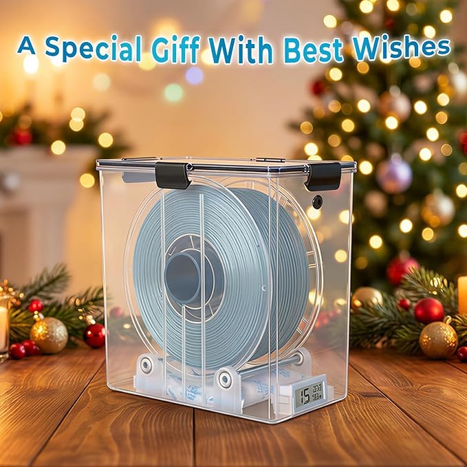 Filament Storage Box for 3D Printer, Dual-Outlet Airtight Dry Box with Ball-Bearing Spool Holder, Desiccant Dehumidifying Keeper for PLA PETG, Moisture-Proof Container with Tube Sealing Cap - Image 2