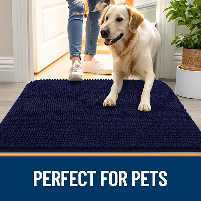 OLANLY Dog Door Mat for Muddy Paws 59x20, Absorbs Moisture and Dirt, Absorbent Non-Slip Washable Doormat, Quick Dry Chenille Mud Mat for Dogs, Entry Indoor Entryway Carpet for Inside Floor, Navy Blue - Image 6