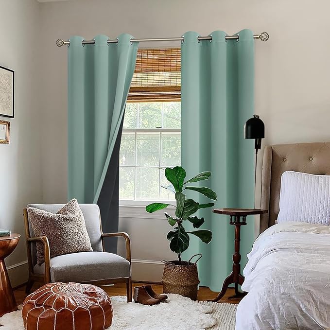BGment Thermal Insulated 100% Blackout Curtains for Bedroom with Black Liner, Double Layer Full Room Darkening Noise Reducing Grommet Curtain (38 x 84 Inch, Frosty Green, 2 Panels) - Image 2