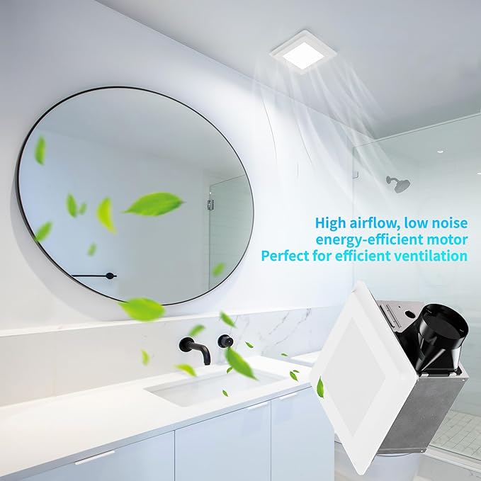 2 in 1 Bathroom Exhaust Fan with LED Light: 20W Ceiling Mount Ventilation Fan and Lamp Combo for Bathroom and Home, 80CFM, 120V, 1000LM, 5CCT Seletable, Dimmable & Wet Rated, ETL Certified - Image 4
