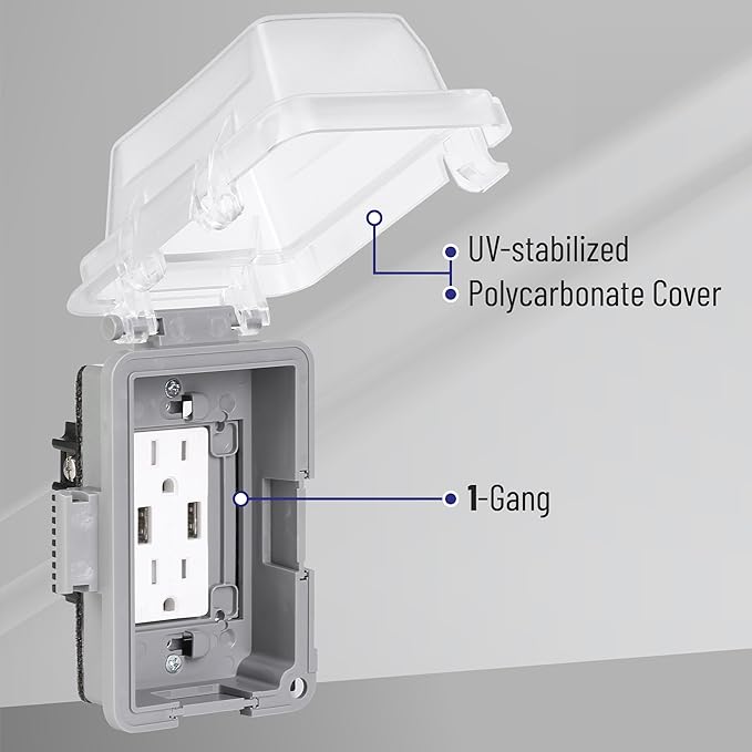 Bates Choice Weatherproof Electrical Outlet Cover, 2 Pack, 1-Gang, Outdoor Outlet Cover, Weatherproof, Outlet Cover Box - Image 4