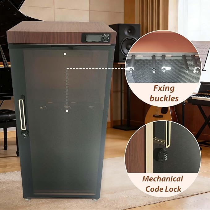 40x36x81in Musical Instrument Dry Cabinet, 35-60% RH, Silent Version Dehumidifying Dry Cabinet Box for Violin Guitar Bass Viola, LED Digital Display Electronic Box Storage - Image 4