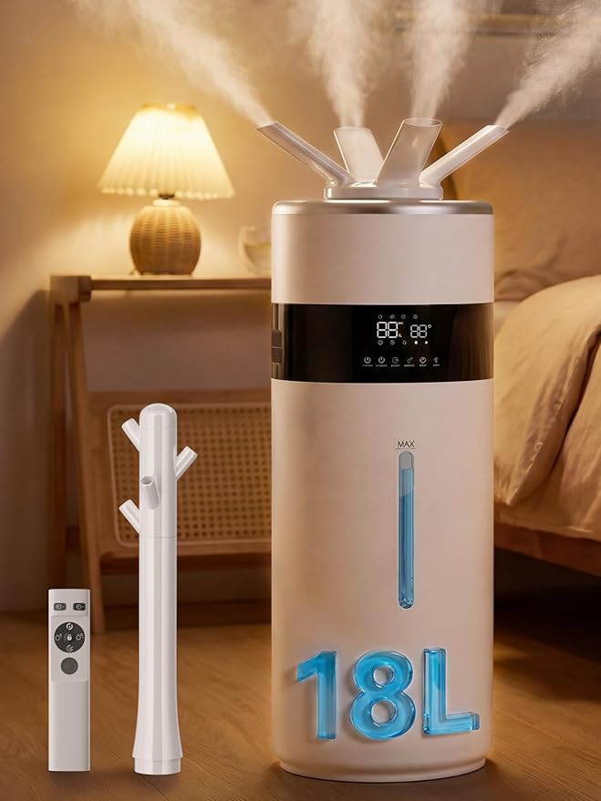 1200ml/h Humidifier for Bedroom up to 2000 sq.ft, 4.8Gal/18L Large Tank Humidifier, 40%-90% Custom Humidity & Replaceable Nozzles, Top Fill Ultrasonic Whole House Humidifiers Large Room Office Indoor by SUNGDOGIN