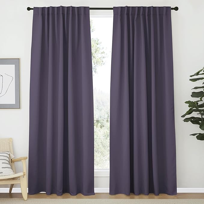 NICETOWN Blackout Curtain Panels Window Draperies - (Greyish Purple Color) 62x84 inch, 2 Pieces, Privacy Blackout Cloth Fabric, Living Bedroom Room Divider/Sliding Patio Decor Window Curtains by NICETOWN