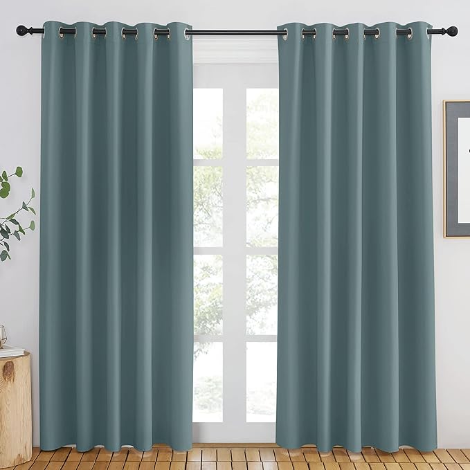 NICETOWN Blackout Greyish Blue Curtain for Living Room - Grommet Solid Thermal Insulated Sound Dampening Doorway Window Curtain Drape for Bedroom/Sliding Door (1 Panel, W66 x L84) - Image 2