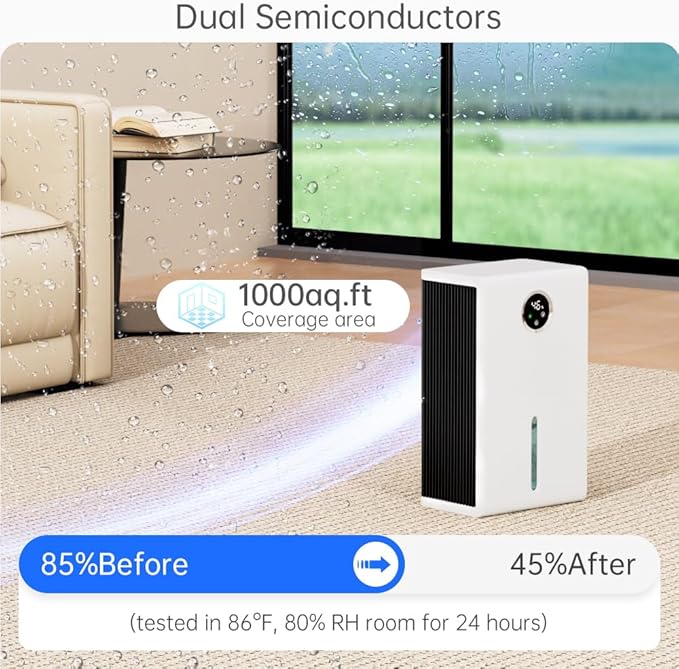 Dehumidifier for Home 1000 sq.ft 120 Ounce Energy Saving and Tank Quiet with 7 Colors LED Light WithTouch Screen Portable Home for Bedroom Bathroom Basement - Image 4