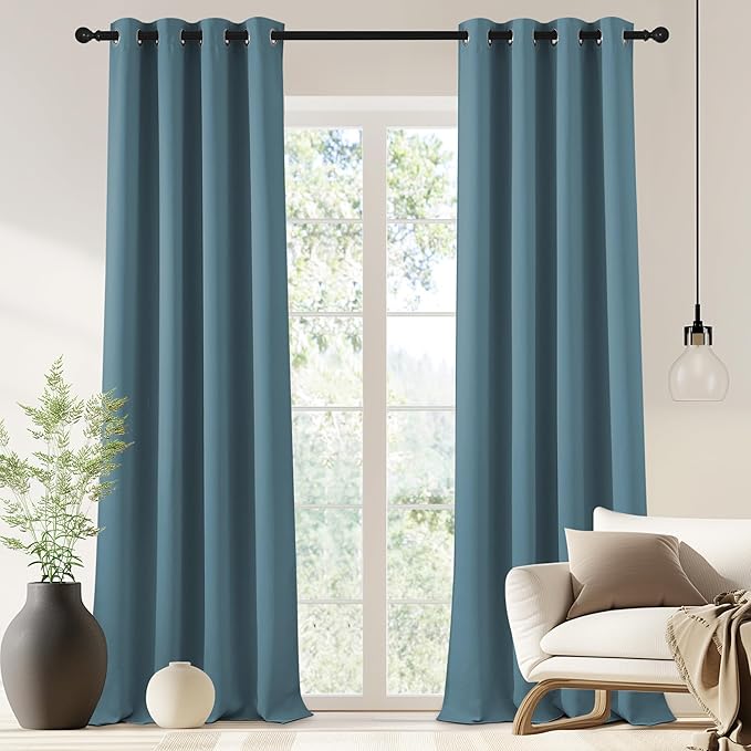 NICETOWN Blackout Drapery Curtain Panel 90 inches Long - Window Treatment Thermal Insulated Grommet Blackout Curtain/Drape for Bedroom Living Room (Smoky Blue, 1 Panel, 46 by 90 inches) by NICETOWN