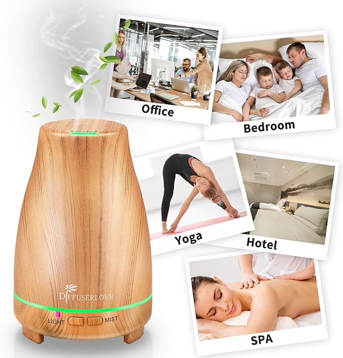 Diffuserlove Essential Oil Diffuser 200ML Aroma Diffuser Mist Humidifiers with 7 Color LED Lights, Auto Shut-Off Function for Bedroom Office Room House - Image 8
