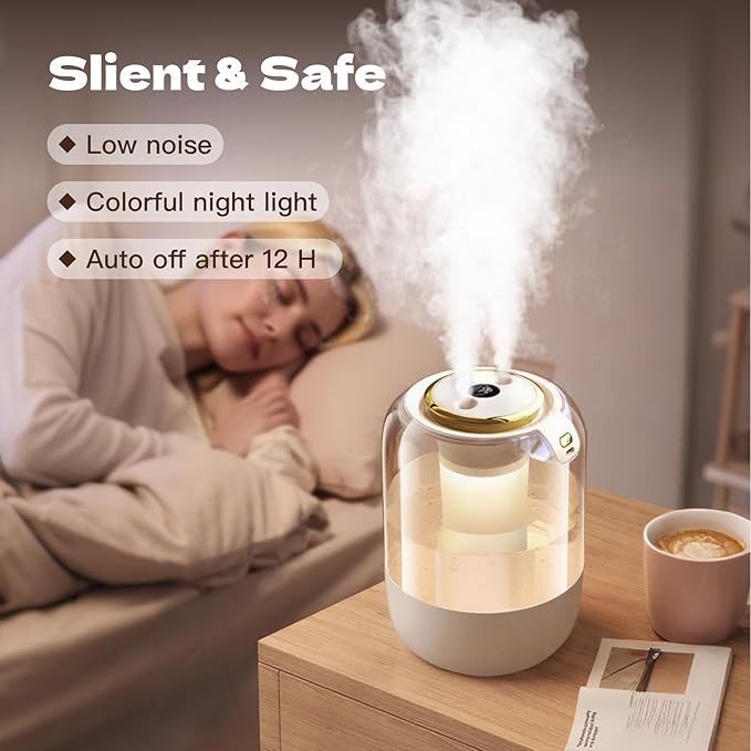 Air Humidifier for Bedroom, 2L Quiet Cool Mist Humidifier for Plants Dorm Room Office Home Car Personal Humidificador with 3 Mist Modes & Night Light - Image 4