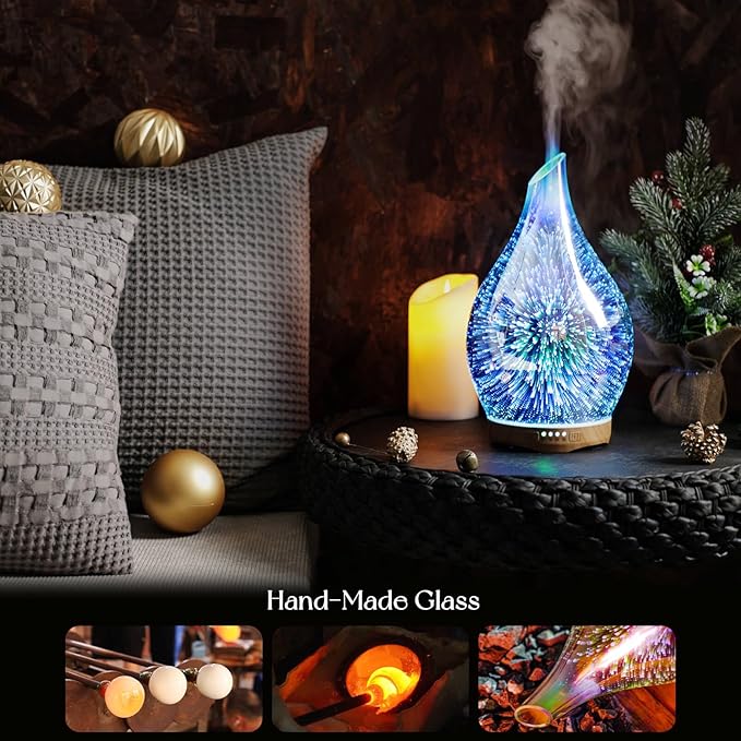 Porseme Essential Oil Diffuser 280ml Aromatherapy Ultrasonic Oil Diffusers 3D Glass Cool Mist Humidifier, Air Refresh Auto Shut-Off, Timer Setting, BPA Free for Home Hotel Yoga Leisure SPA Gift - Image 5