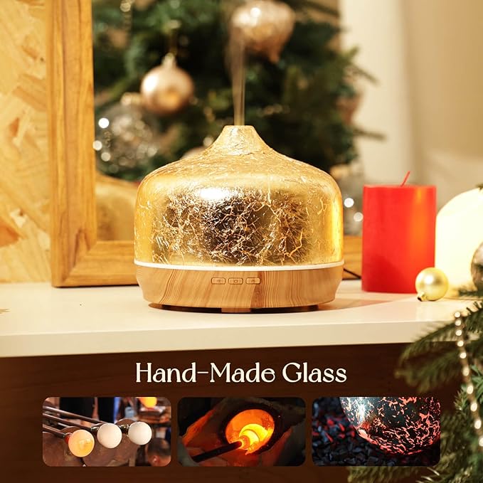 Porseme 500ml Essential Oil Diffuser Gold Plated Glass Aromatherapy Ultrasonic Humidifier - Auto Shut-Off, BPA Free for Home Hotel Yoga SPA Gift - Image 5