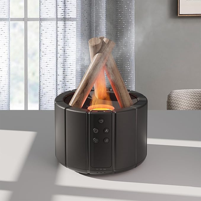 Campfire Flame Fire Diffuser, Bonfire Aromatherapy Essential Oil Diffuser, 250ml Wood Cool Mist Humidifier for Home,Bedroom,Office, Remote Control, Auto Shut-Off, Night Light, Gift (Black) by Yaledi