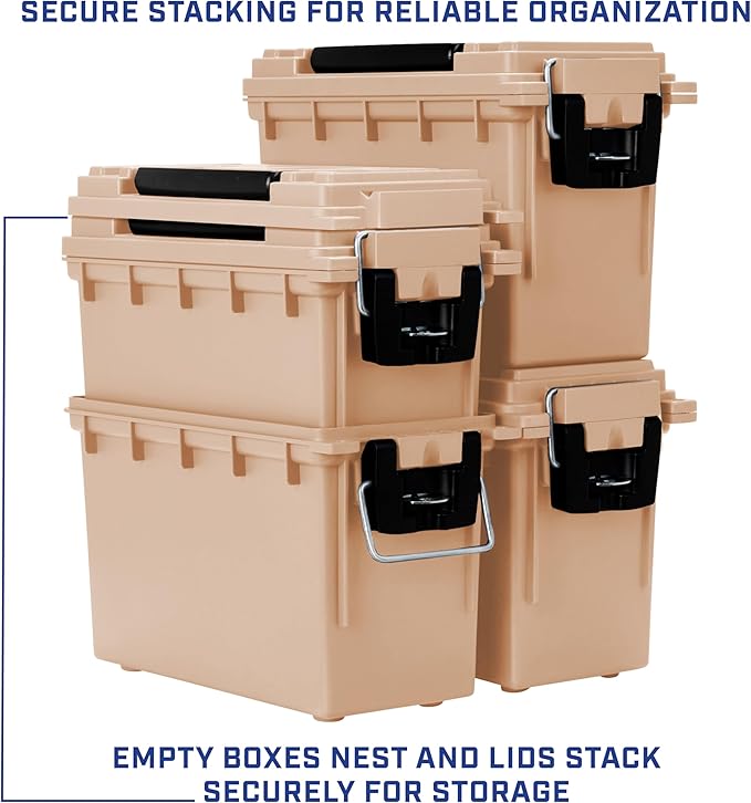 Sheffield 12627 Ammo Storage Box, Stackable .30 Cal Field Boxes, Water and Dust Resistant, Lockable Storage Box with Handle, Secures Hunting Gear, Supplies, and Bullets, Made in USA, Tan, 1-Pack - Image 6