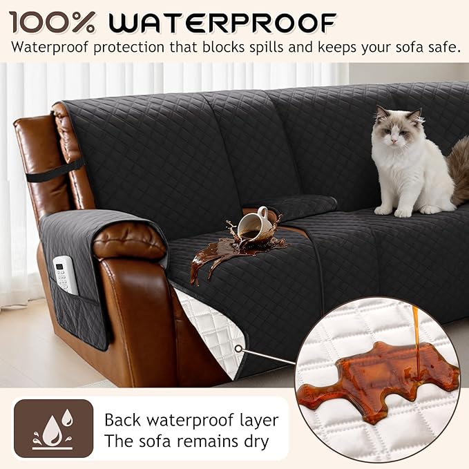 Arfntevss Waterproof Recliner Sectional Couch Covers for Reclining L Shape Sofa Cover Non Slip Washable L Shaped Slipcover Sets for Dog Furniture Protector (5 Seat with 1 Console Cover, Inky Black) - Image 2
