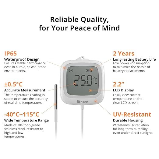 SONOFF SNZB-02LD Zigbee Waterproof Temperature Sensor with 1.5M Stainless Steel Probe, LCD Display, -40~115°C Range, APP Monitoring, Magnetic Mount, Works with Zigbee Hub - Image 4