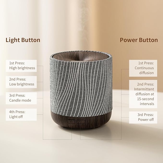 Essential Oil Diffuser 7 fl oz 200ml with Fabric Cover and Night Lamp | Ultrasonic Aroma Diffuser | Humidifier w Lights | Room Decor | Small Humidifier for Bedroom | Gift (Dark Brown) - Image 4