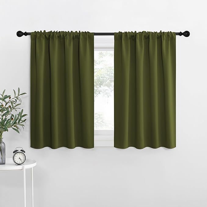 NICETOWN RV Blackout Curtains for Camper Windows, Olive, 34" x 30", Set of 2, Kitchen Curtains, Short Blackout Drapes, Thermal Insulated Rod Pocket Window Treatment Draperies for Nursery by NICETOWN