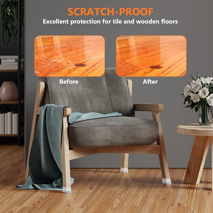 16pcs Square Chair Leg Floor Protectors, Furniture Pads for Hardwood Floors, Furniture Sliders for Chair Legs, Floor Protectors for Chairs, Silicone Chair Leg Caps Cover, Clear, Small - Image 5