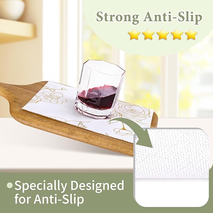 Shelf Liners for Kitchen Cabinets 17.5in x 20FT Non Adhesive Drawer Liner Gold Floral Thickened Shelf Liner Paper Strong Non-Slip Easy to Clean for Tool Box Refrigerator with Knife and Tape Measure - Image 2