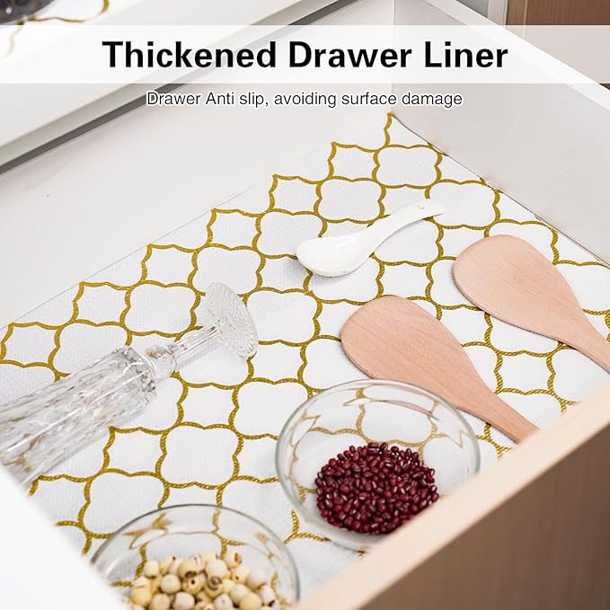Drawer and Shelf Liner for Kitchen Cabinet,Non-Adhesive Cabinet Liner 18in x 20FT,Waterproof Shelf Paper Non-Slip Mats Cupboard Liner Contact Protect Dresser/Shelves/Table-Golden Lantern - Image 4