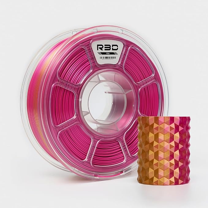 R3D Dual Color Silk PLA Filament, Co-Extrusion 3D Printer Filament 1.75mm, 30-370 mm/s High Speed PLA, Dimensional Accuracy +/- 0.02 mm, 1KG Plastic Spool (Silk Rose Red-Gold) by R3D