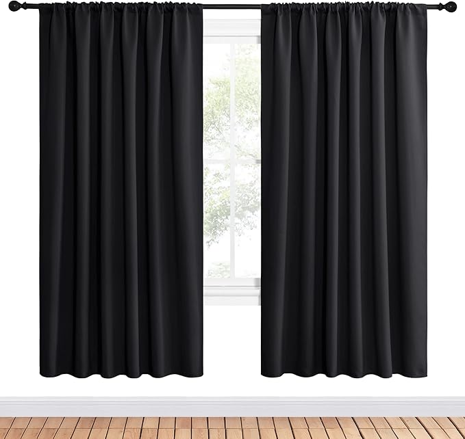 NICETOWN Black Blackout Curtain Blinds - Solid Thermal Insulated Window Treatment Blackout Drapes for Bedroom (2 Panels, 62 inches Wide by 72 inches Long) - Image 2