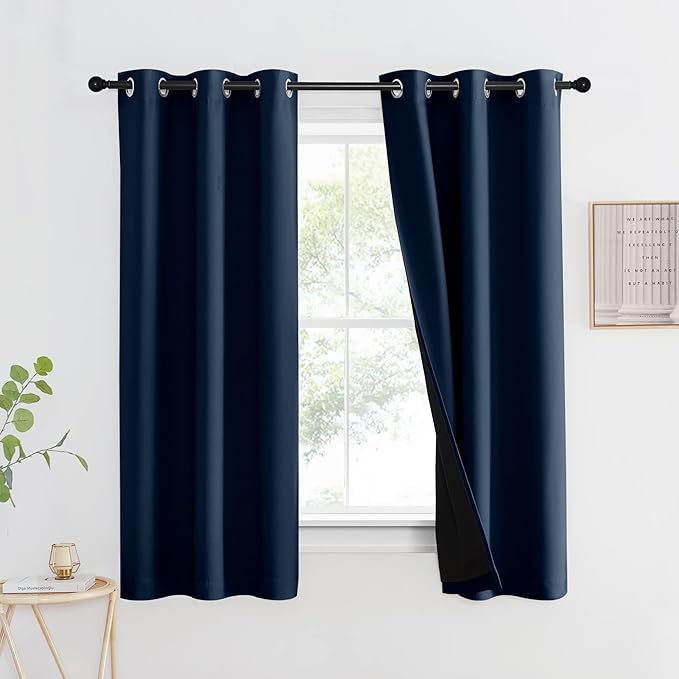NICETOWN 100% Blackout Curtain Panel, Thermal Insulated Black Liner Curtain for Nursery Room, Noise Reducing and Cold Blocking Drape for Windows (Navy, 1 PC, 42-inch Wide by 63-inch Long) by NICETOWN