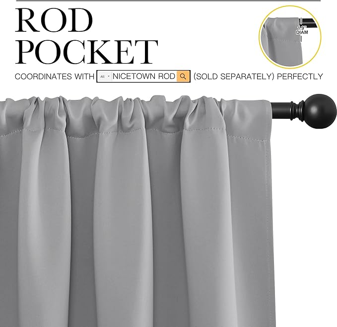 NICETOWN Window Curtains for Bedroom - Home Decoration Thermal Insulated Rod Pocket Blackout Blinds & Drapes for Small Windows (Silver Grey, 2 Panels, W42 x L45 -Inch) - Image 3