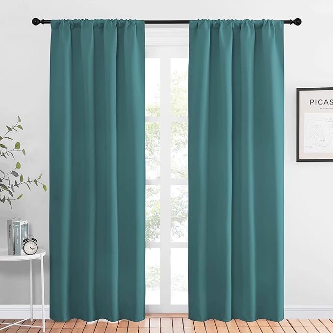 NICETOWN Blackout Curtain for Kitchen Window - Function Thermal Insulated Blackout Panels for Bedroom - 1 Pair, Sea Teal - Rod Pocket Style - 42 by 84 inches by NICETOWN