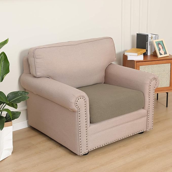 Easy-Going Stretch Chair Cushion Cover Sofa Cushion Furniture Protector Sofa Seat Sofa Slipcover Sofa Cover Soft Flexibility with Elastic Bottom(Chair Cushion, Natural) - Image 2