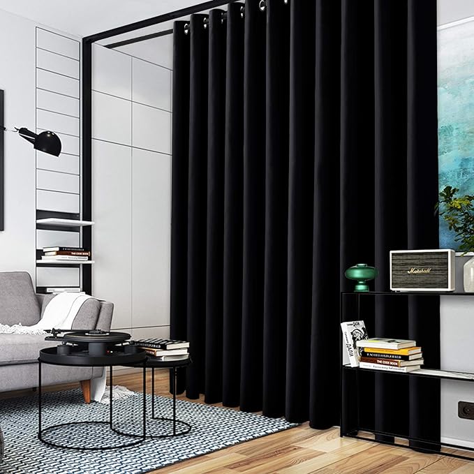 RYB HOME Blackout Room Divider Curtains Thermal Insulated Energy Efficiency Noise Reduce Verical Blinds for Living Room Bedroom Dining Sunroom Basement Wall Divider, 1 Pc, Black, W 20ft x L 8ft - Image 3