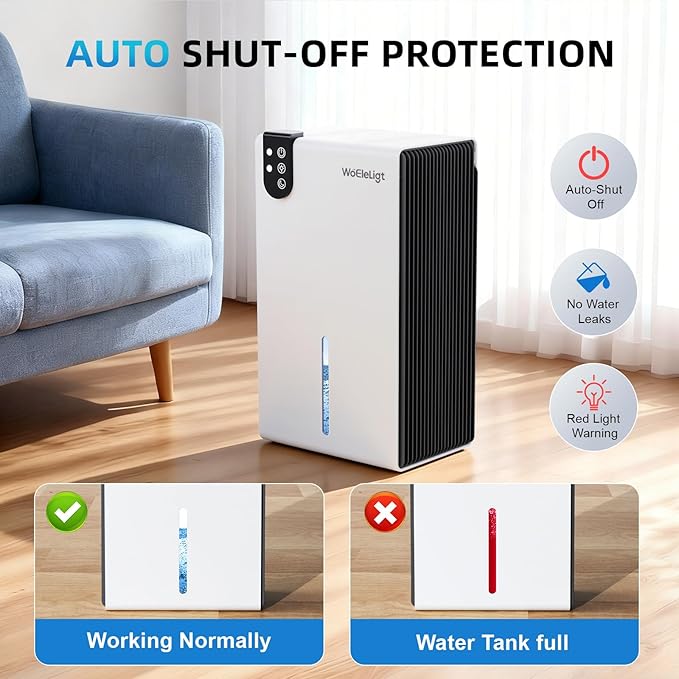Dehumidifier for Home (85 OZ, 1000 sq ft) Small Dehumidifiers for Basement, Auto Shut-Off, Sleep Mode, 7 Color Light, Quiet Dehumidifier for Bedroom, Bathroom, Living Room with Drain Hose(White Black) - Image 3