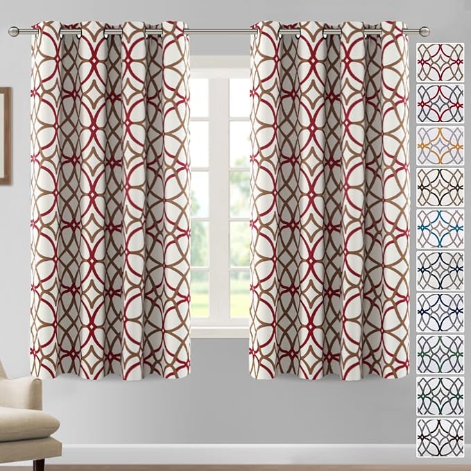 H.VERSAILTEX Blackout Curtains Printed Design 63 Inch Length 2 Panels Set Thermal Insulated Curtains for Bedroom Living Room Geometric Modern Grommet Window Drapes - Taupe and Red by HVERSAILTEX